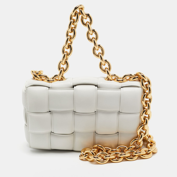 Bottega Veneta Handbags - BOTTEGA VENETA White Padded Leather Cassette Shoulder Bag